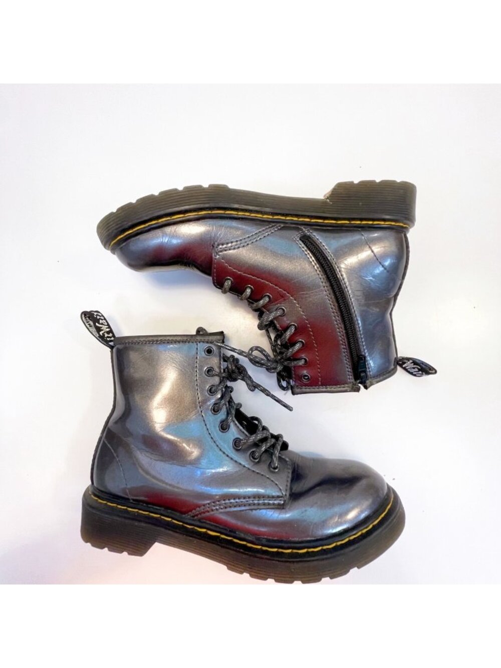 Dr. Martens Patent Leather Grey Combat Boots, Size 4